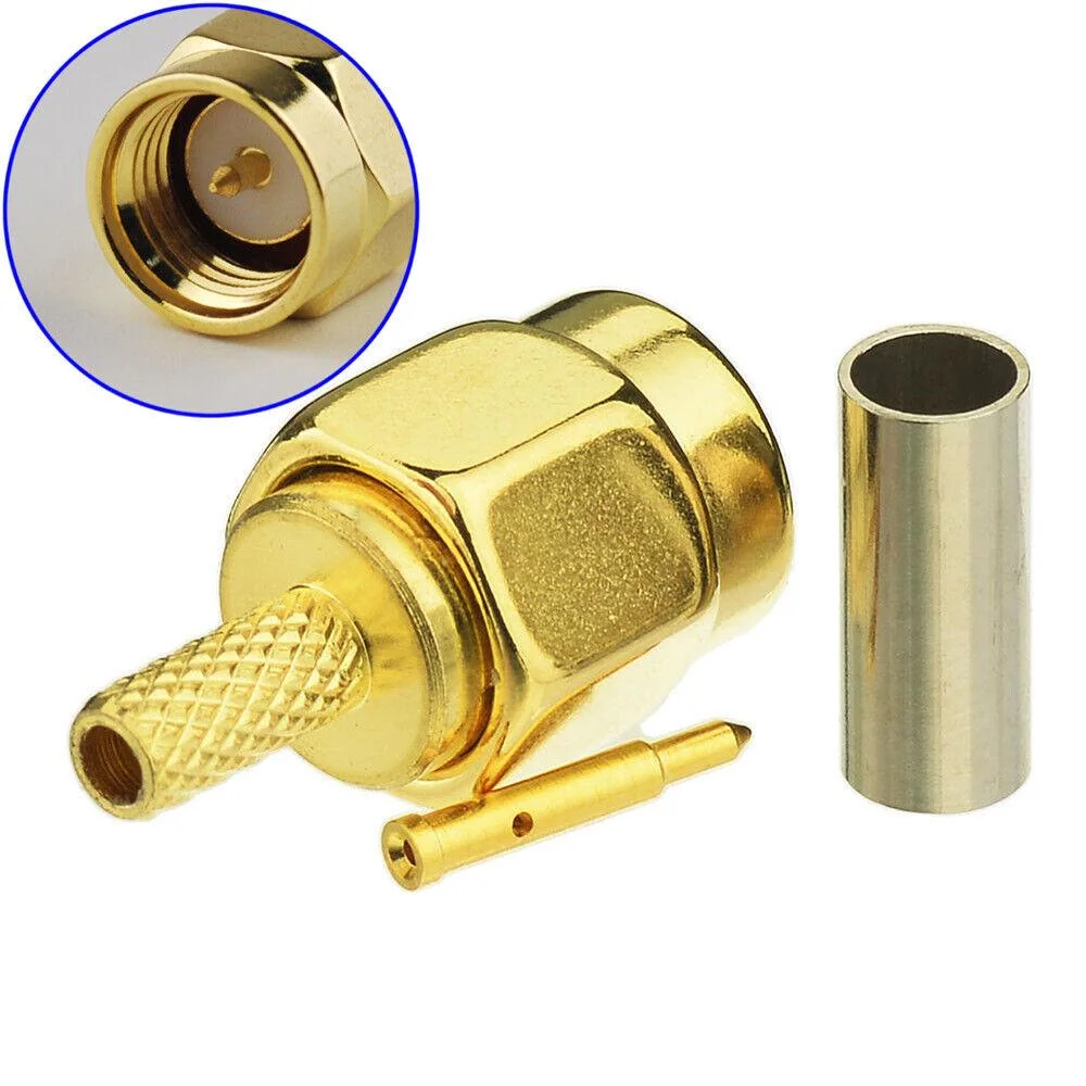 SMA Male Right Angle Connector Female Bulkhead Crimp Connector for Rg316 Rg174 RF Coaxial Cable for Radio Pigtails Wi-Fi