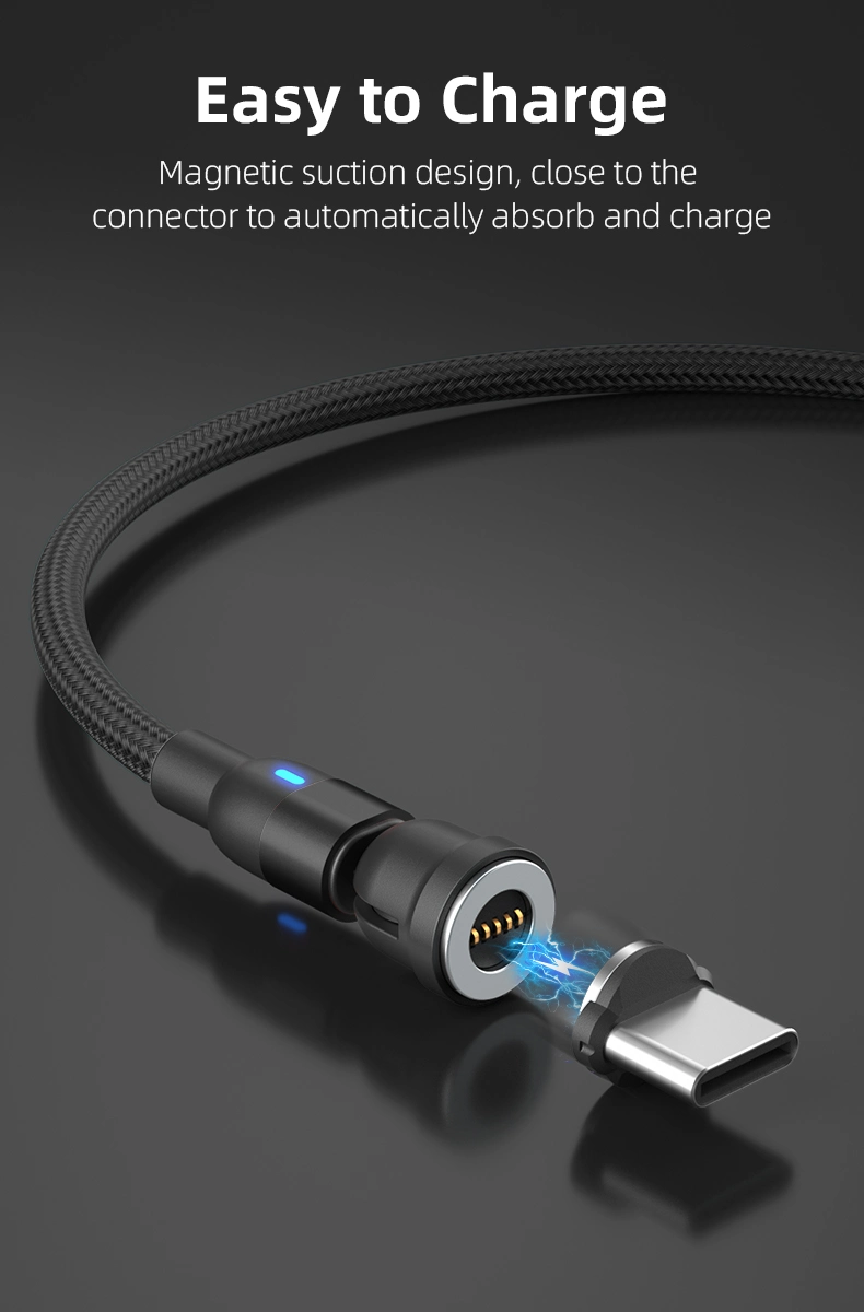 Upgraded Rotating 540 Degrees Magnetic Suction Fast Charging Cable USB Multifunctional 3 in 1 with Micro/Lightning/Type-C Interface Light Cable
