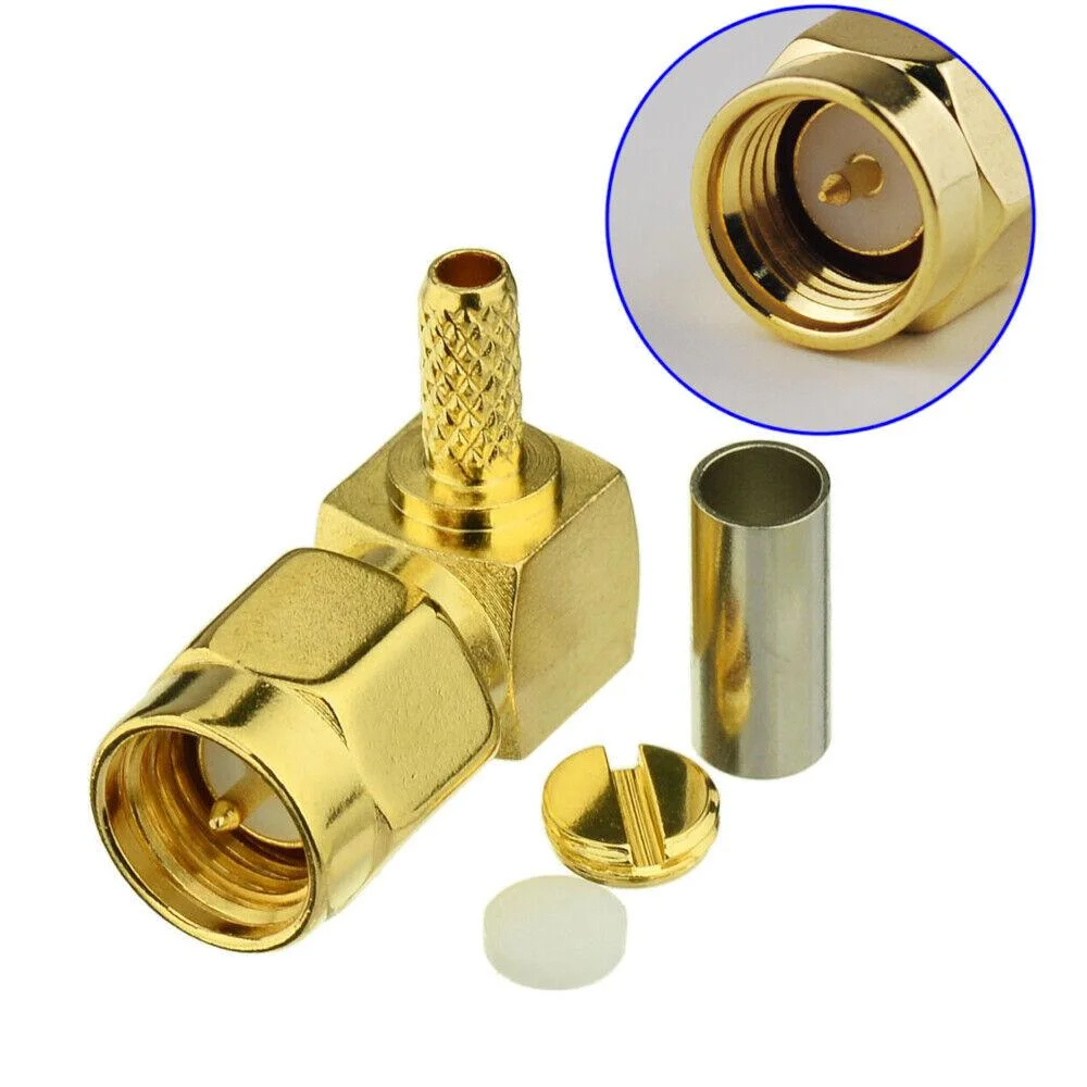 SMA Male Right Angle Connector Female Bulkhead Crimp Connector for Rg316 Rg174 RF Coaxial Cable for Radio Pigtails Wi-Fi