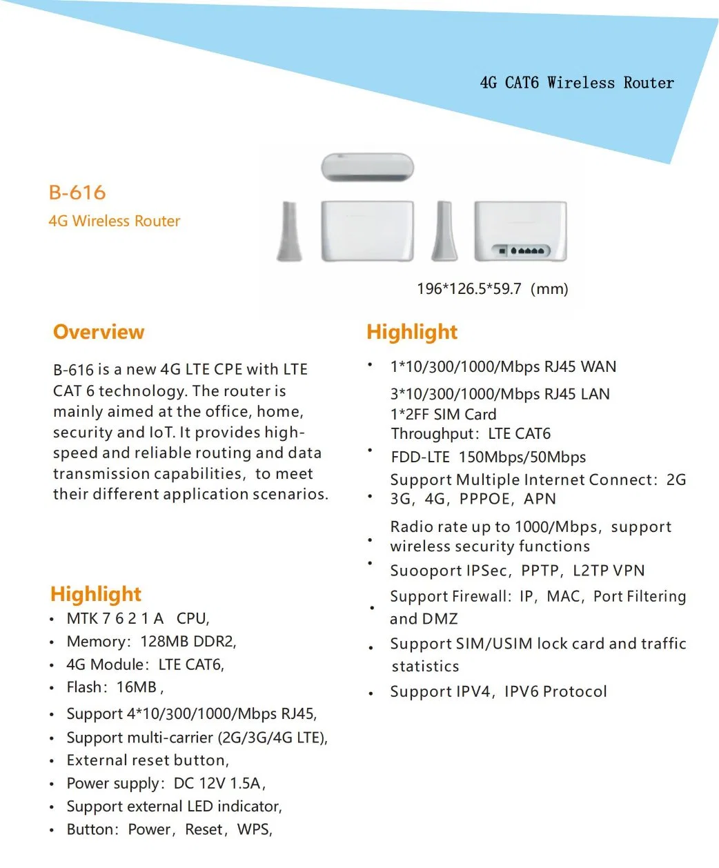 Indoor WiFi Terminal RJ45 Rj11 Ports for Global for 4G Wireless Router