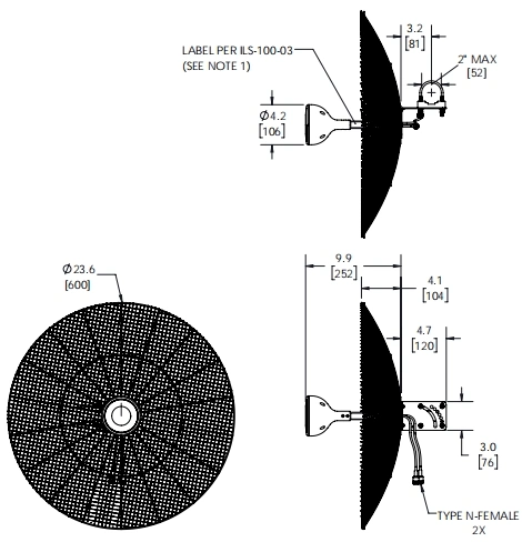 1710-4200 MHz 20 dBi Gain Mesh Parabolic 2X2 MIMO Dish Antenna