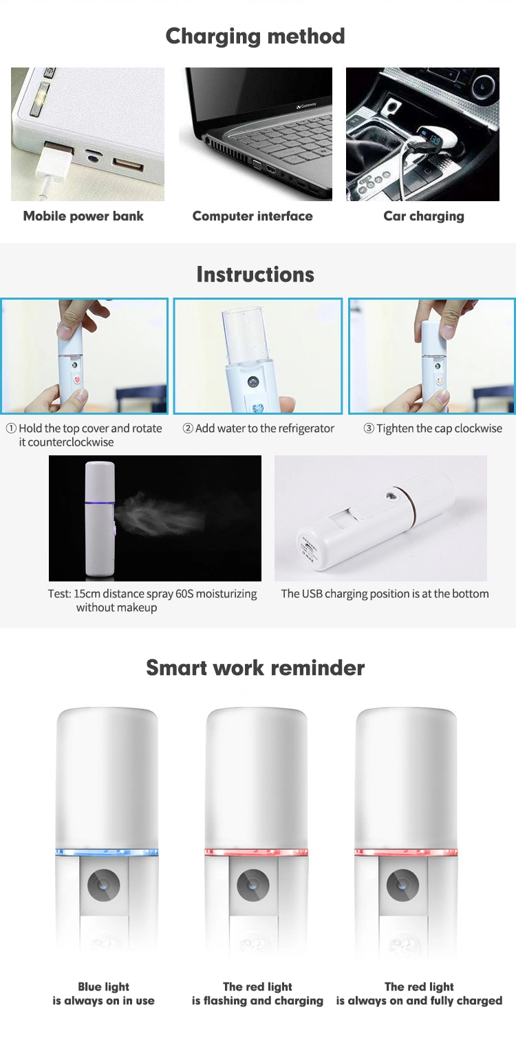 Pocket Handy 20ml Portable Ion Disinfect Facial Nano Mist Sprayer Face Steamer Professional Beauty Instrument