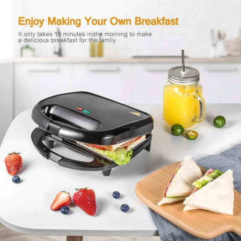 Detachable Breakfast Sandwich Maker 6 in 1 Toaster 3 in 1 Non-Stick Sandwich Maker with Cool Touch Handle Waffle Maker