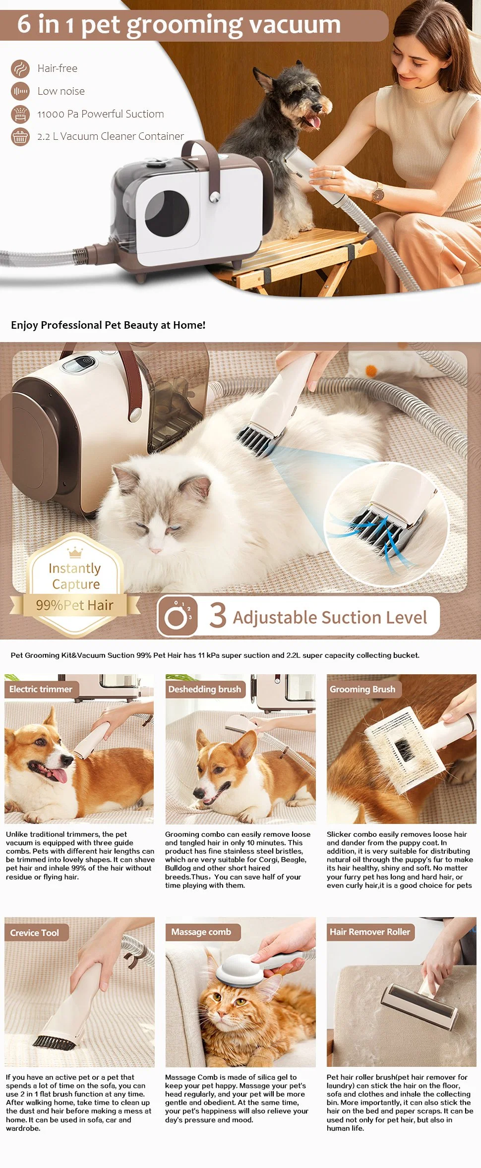 Portable Electric Pet Cat Dog Hair Cleaning Machine Vacuum Grooming Hair Cleaning Pet Kit Grooming Vacuum