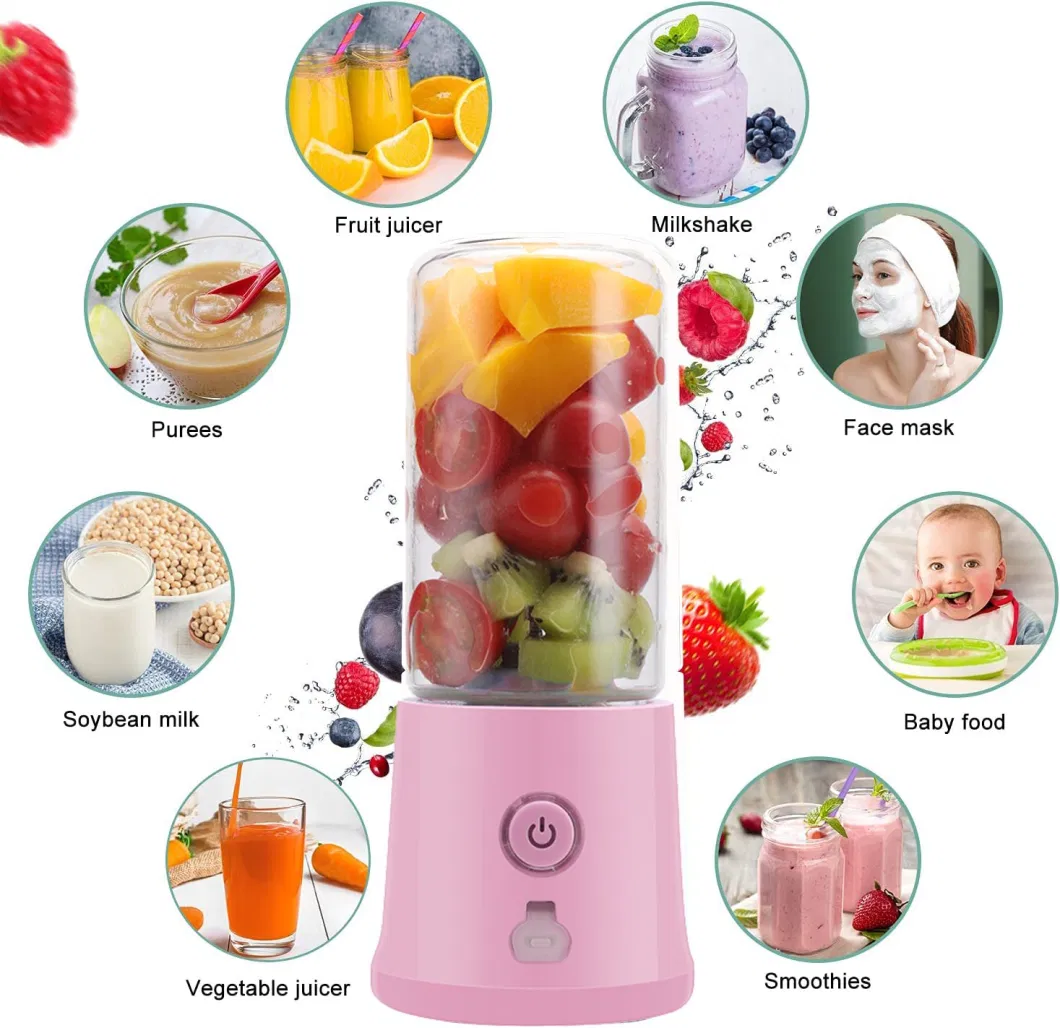 Mini Juicer Portable Blender USB Rechargeable Blender Electric Bottle with Six Blade