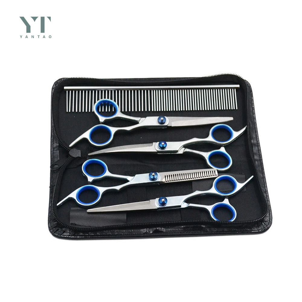 High Quality Pet Products Wholesale Dog Grooming Scissors Kit Stainless Steel Pet Shear Set Thinning Straight Curved Shears Comb Pet Supply