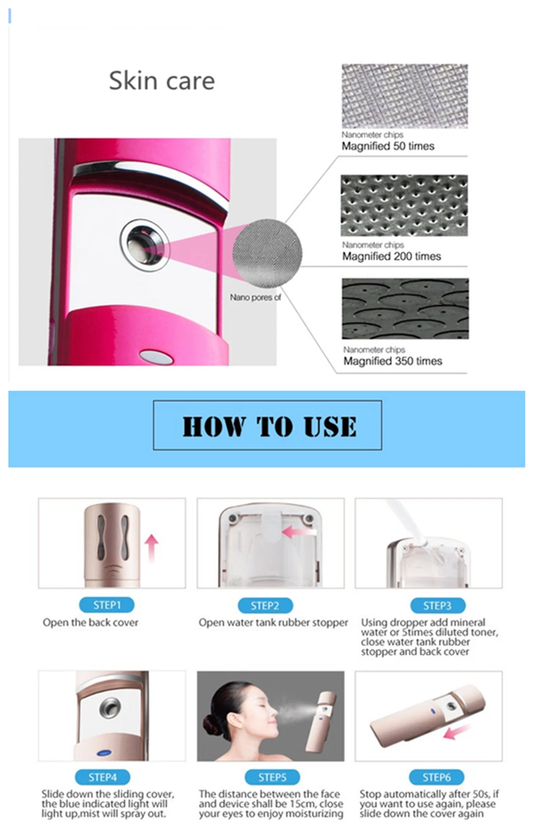 Home Use Pocket Facial Nano-Ionic Steamer for Skin Moisturizing