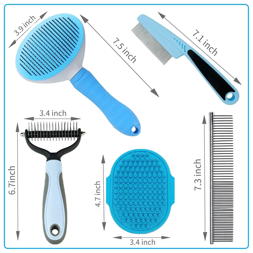 5 in 1 Grooming Dematting Hair Comb Set Brush Kit for Dogs