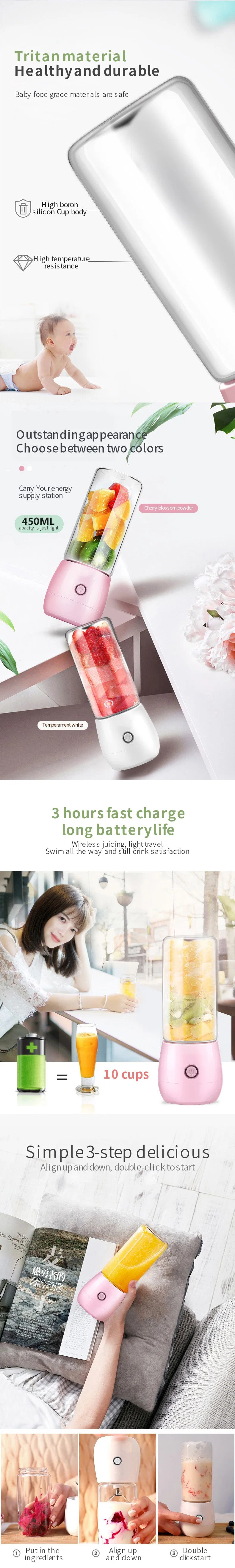 Travel Milkshake and Smoothie Fresh Juicer Blender Mini Portable USB Electric Juicer Blender