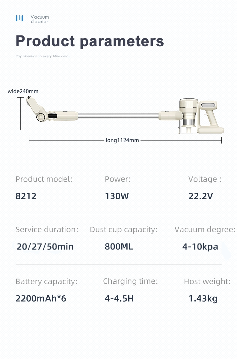 Professional Household Cordless Stick Vacuum Cleaner 10kpa Suction 130W Rechargeable Wireless Vacuum Cleaner