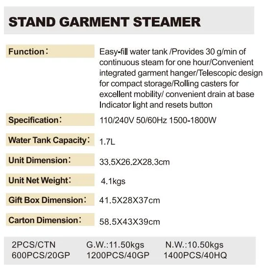 Stand Garment Steamer with Convenient Integrated Garment Hanger