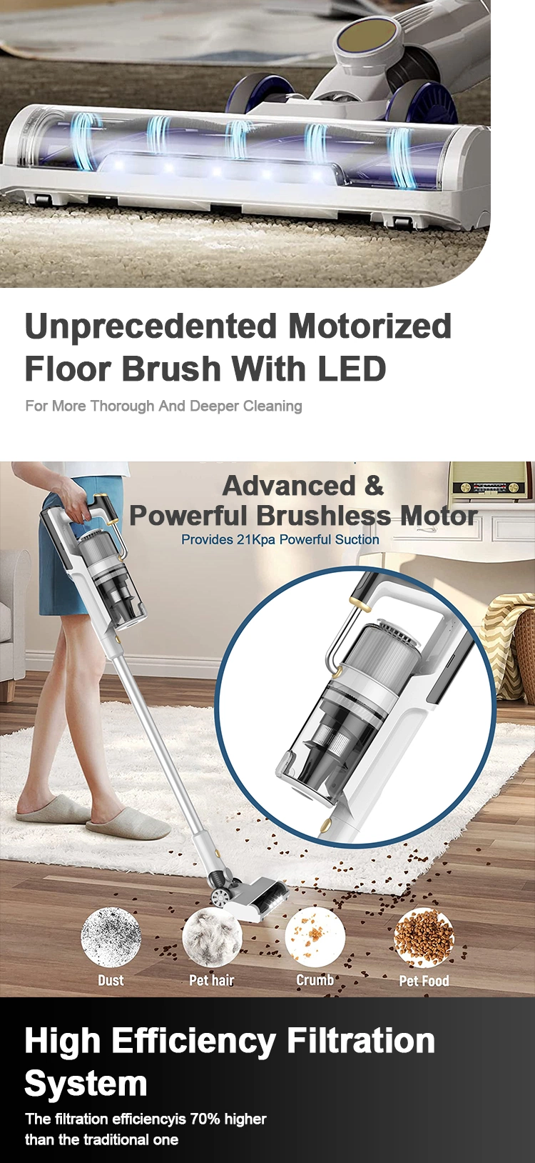 250W Large Suction Handy Home Cordless Stick Vacuum Cleaner Handheld Aspiradora Vacuum Cleaner for Carpet