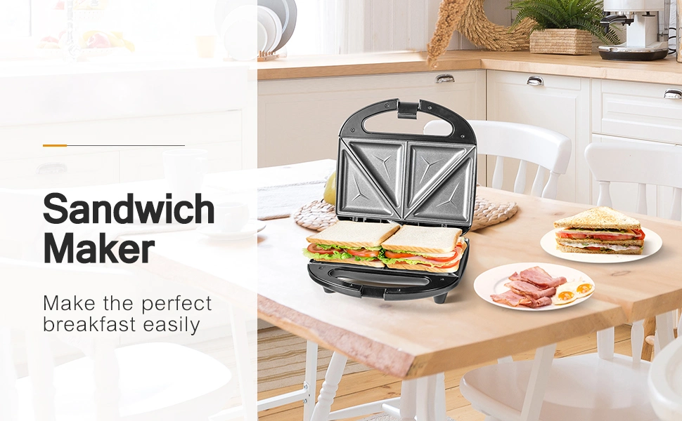 Detachable Breakfast Sandwich Maker 6 in 1 Toaster 3 in 1 Non-Stick Sandwich Maker with Cool Touch Handle Waffle Maker