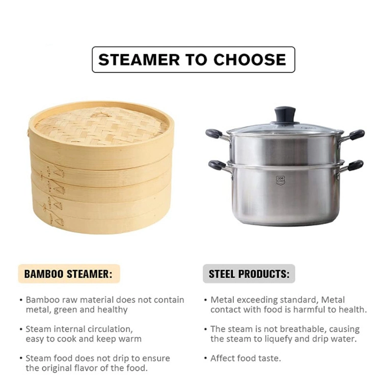Customized Health Convenience Bamboo Steamer 10 Inch Multifunctional Mini Bamboo Steamer