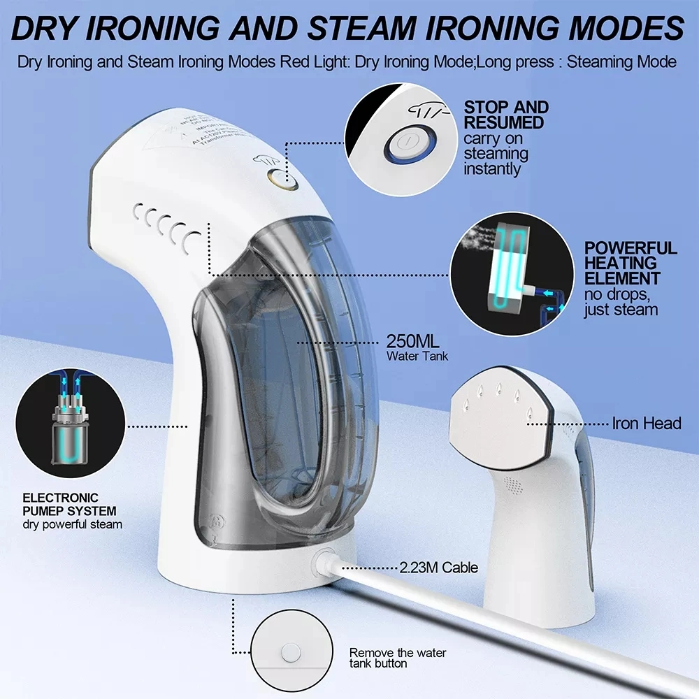 Handheld Garment Steamer 2 in 1 Steam Iron Ironing Clothes Cleaner