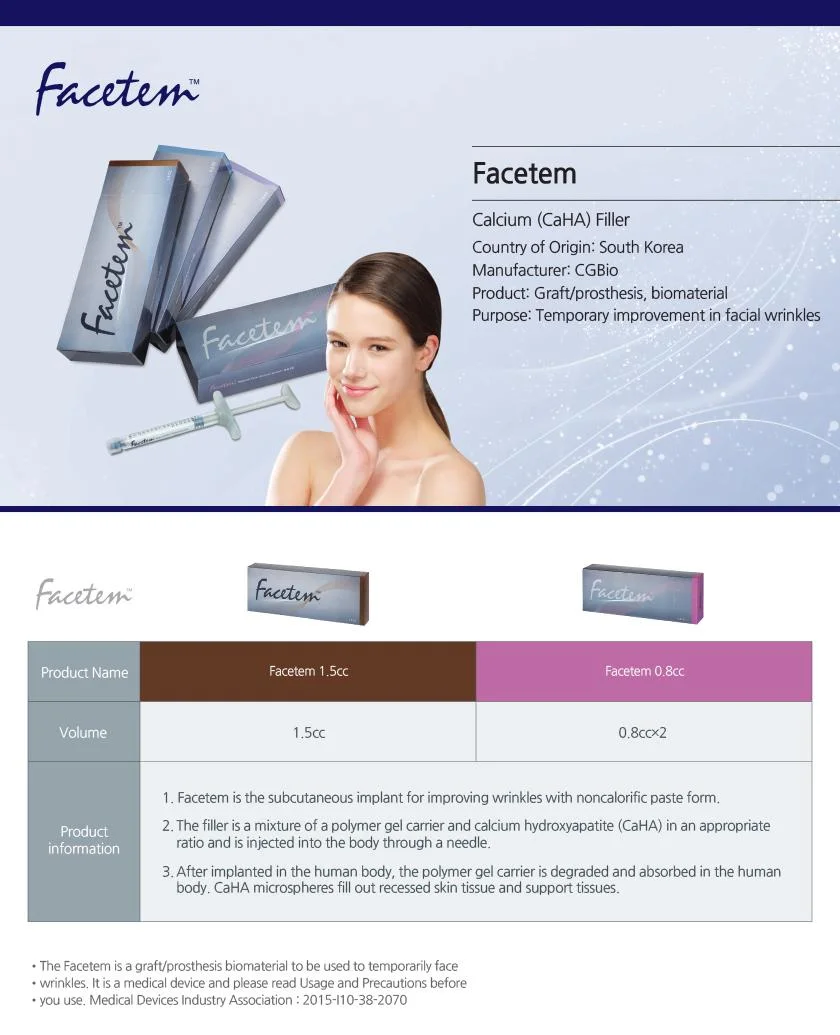 Radiesse Volassom Facetem Korean Filler Calcium Hydroxyapatite Filler for Wrinkle Removal