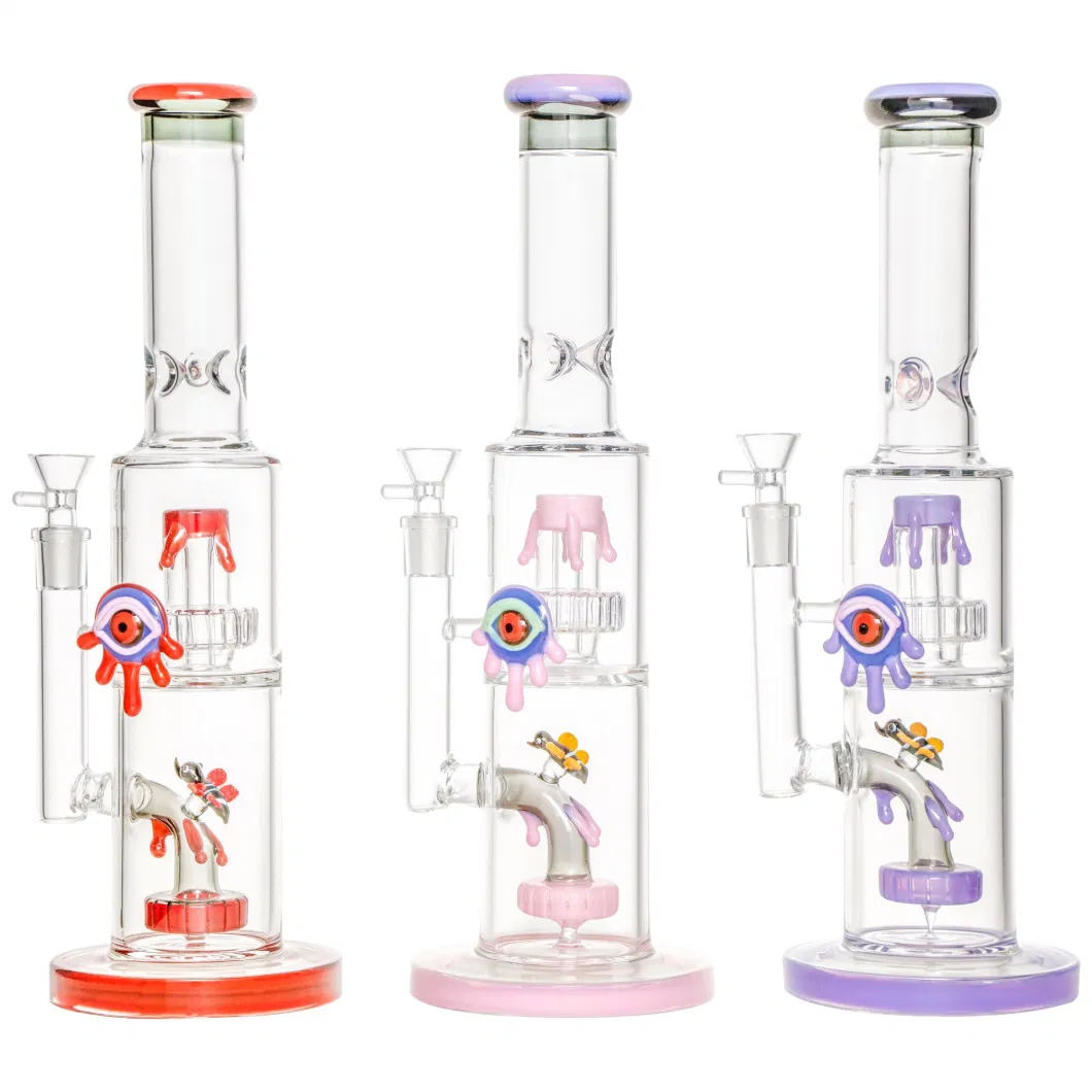 Double Chamber Double Percs Colorful Straight Tube Glass Water Pipes