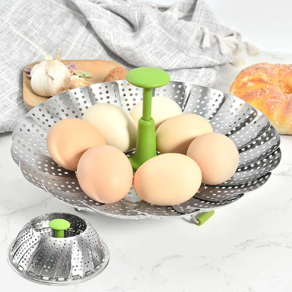 Stainless Steel Collapsible Steamer Basket Folding Steamer Insert with Anti-Hot Extendable Handle and Non-Slip Legs for Veggie Fish Seafood Cooking Esg17587