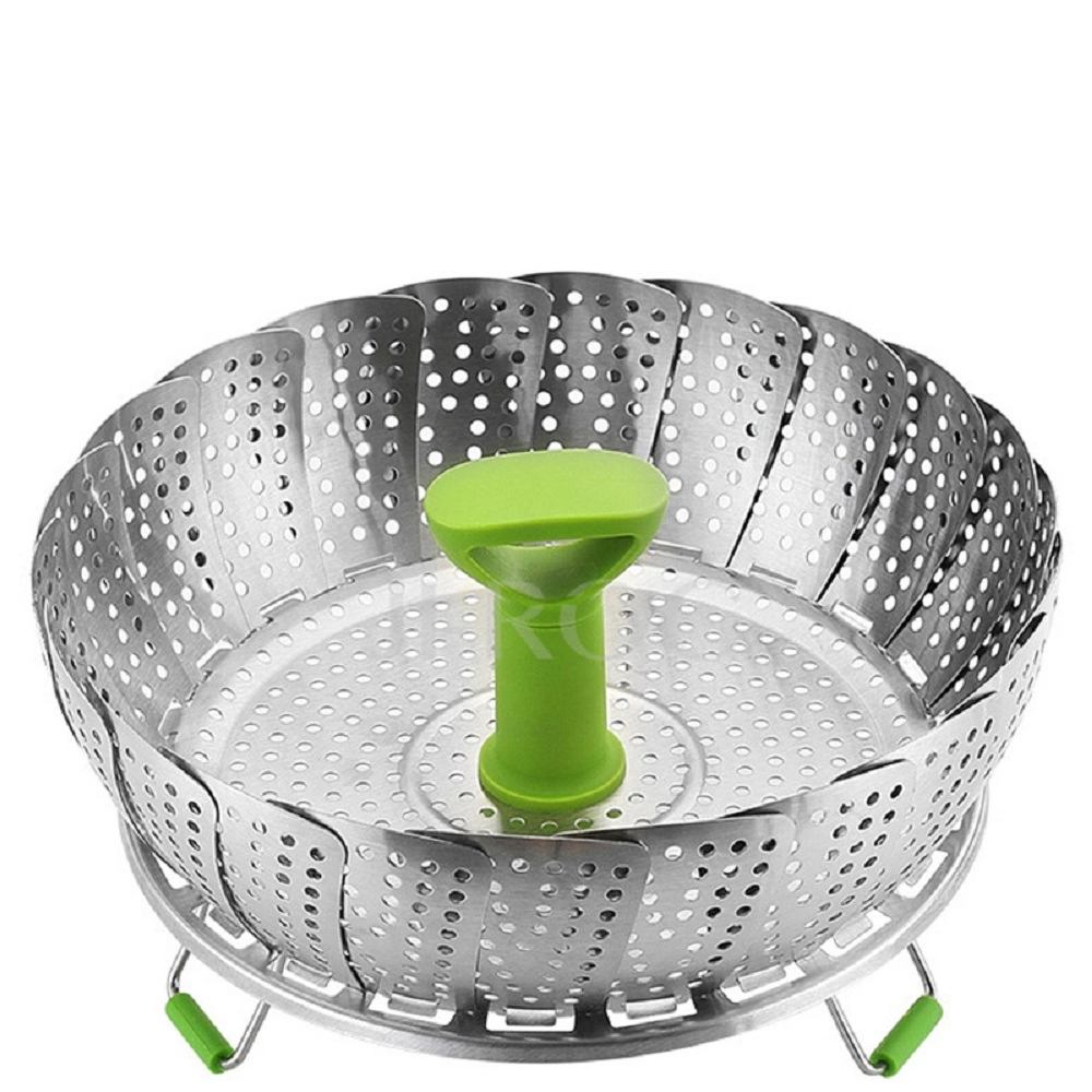 Stainless Steel Collapsible Steamer Basket Folding Steamer Insert with Anti-Hot Extendable Handle and Non-Slip Legs for Veggie Fish Seafood Cooking Esg17587