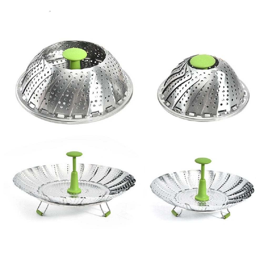 Stainless Steel Collapsible Steamer Basket Folding Steamer Insert with Anti-Hot Extendable Handle and Non-Slip Legs for Veggie Fish Seafood Cooking Esg17587