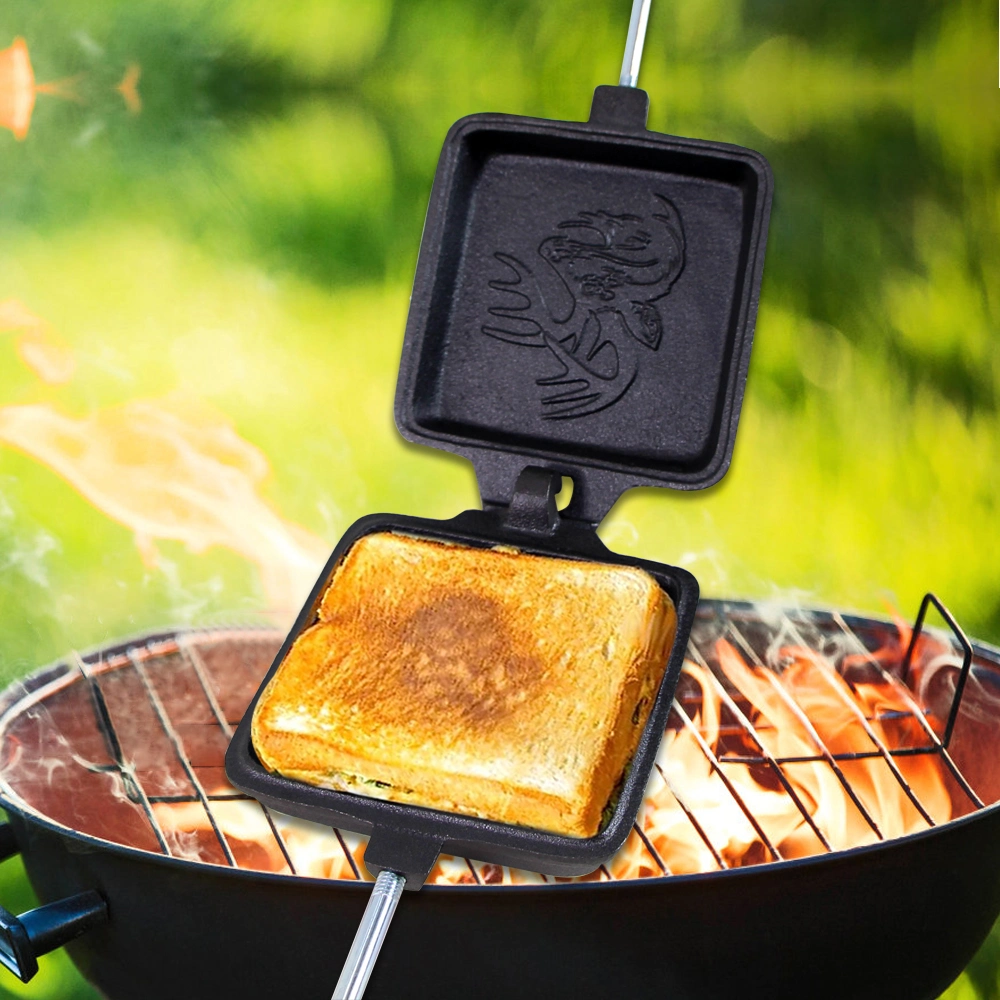 12X12cm 4.7X4.7 Inch Campfire Waffle Maker Cast Iron Sandwich Maker Cast Iron Camp Cooker