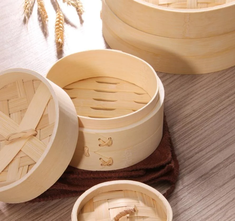 Chinese Bamboo Dim Sum Steamer Reusable Food Bamboo Steamer with Lid