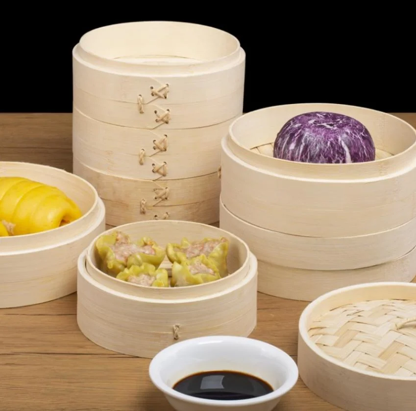 Chinese Bamboo Dim Sum Steamer Reusable Food Bamboo Steamer with Lid