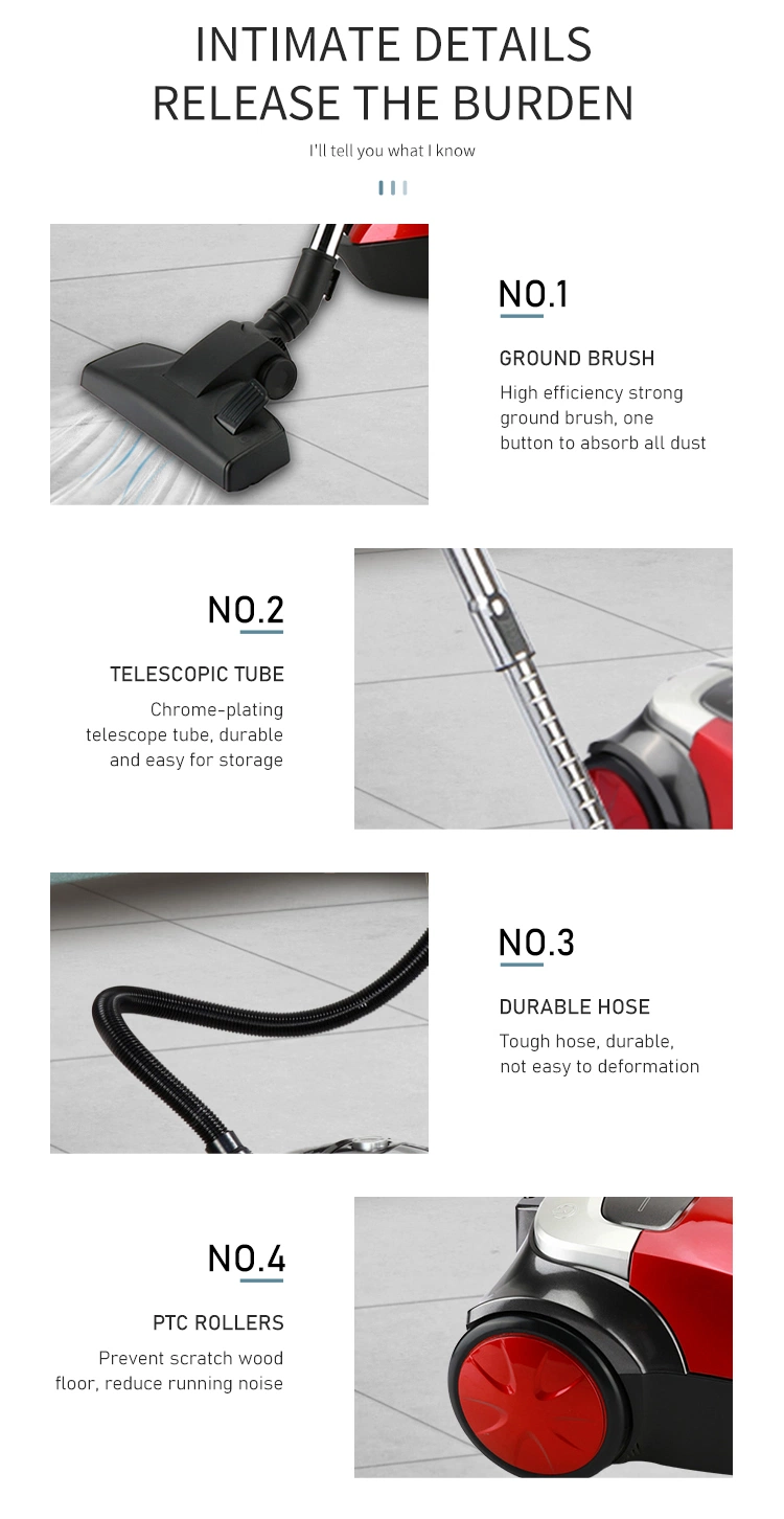 2000W Dry Electric Vacuum Cleaner Bagged Canister Vacuum Cleaner with Retractable 5m Cord