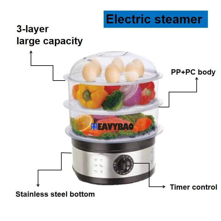 Heavybao 3-Tier Electric Vegetable and Food Steamer Cooker Dim Sum Electric Steamer for Household