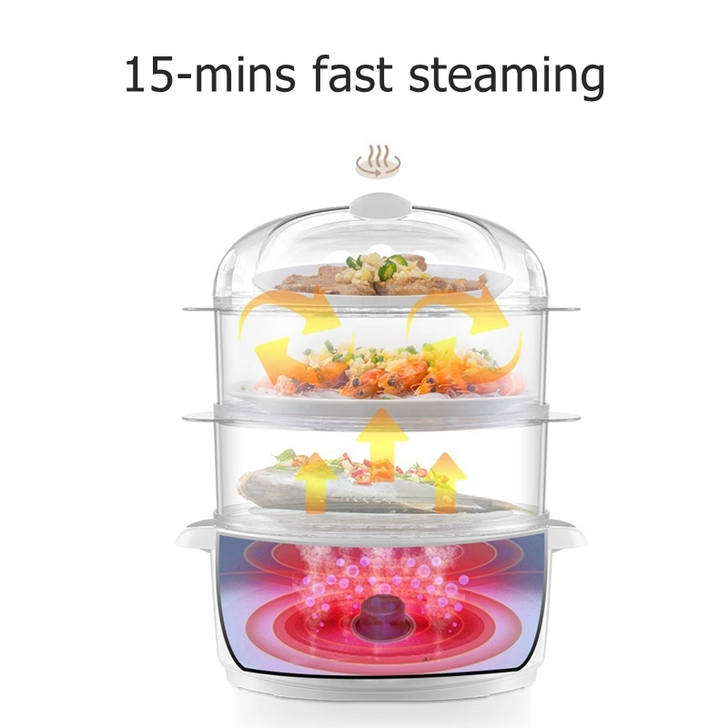 OEM 2 Layers or 3 Tiers Food Steamer Fast Steam Cooker Visible Square Electric Food Steamer