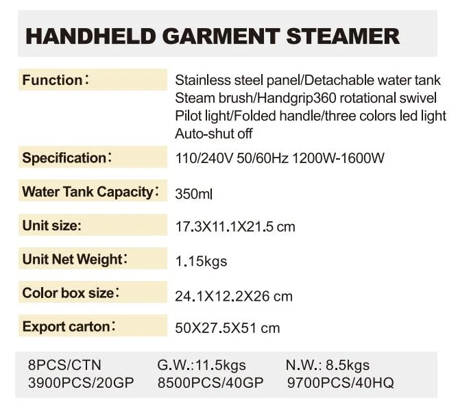 Compact Handheld Steamer with Auto-Shut off Feature