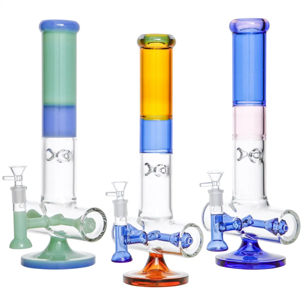 Beautiful Milky Color Stitching Straight Tube Glass Water Pipes