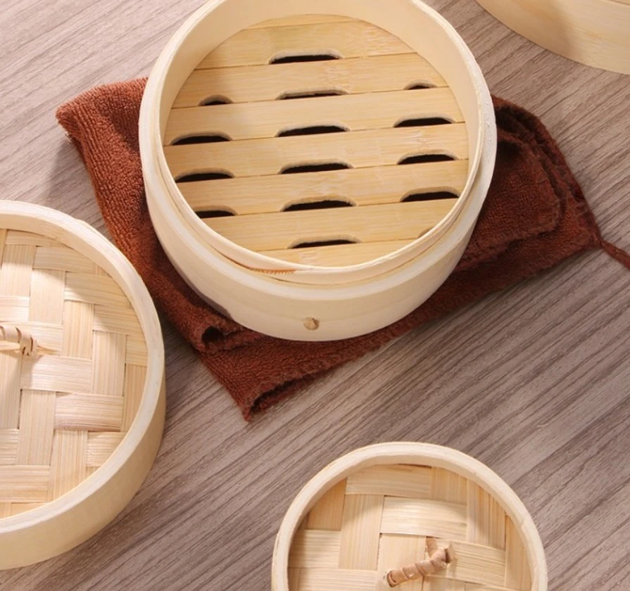 Chinese Bamboo Dim Sum Steamer Reusable Food Bamboo Steamer with Lid