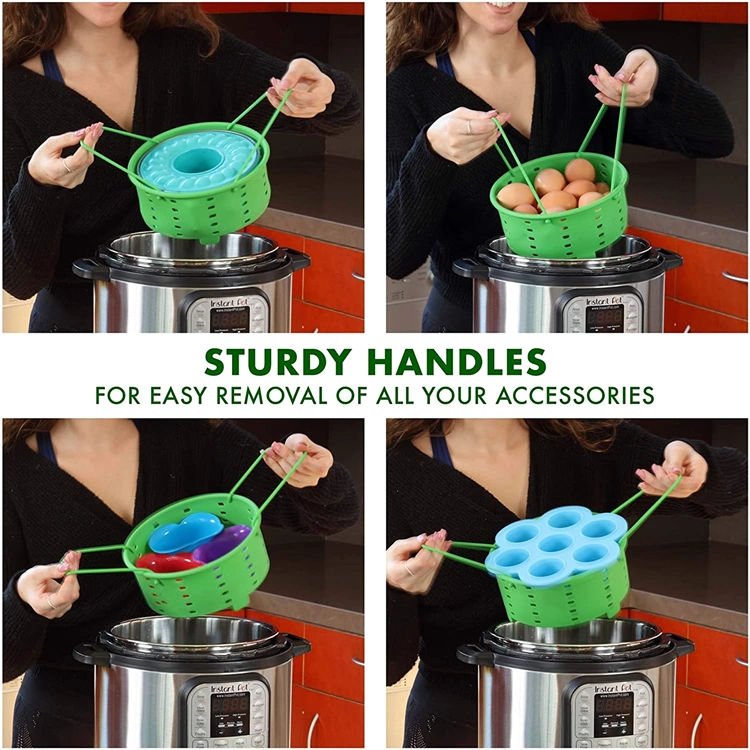 Round Silicone Food Vegetable Seafood Cooking Steamer Basket Cookware Steam Pot with Handles