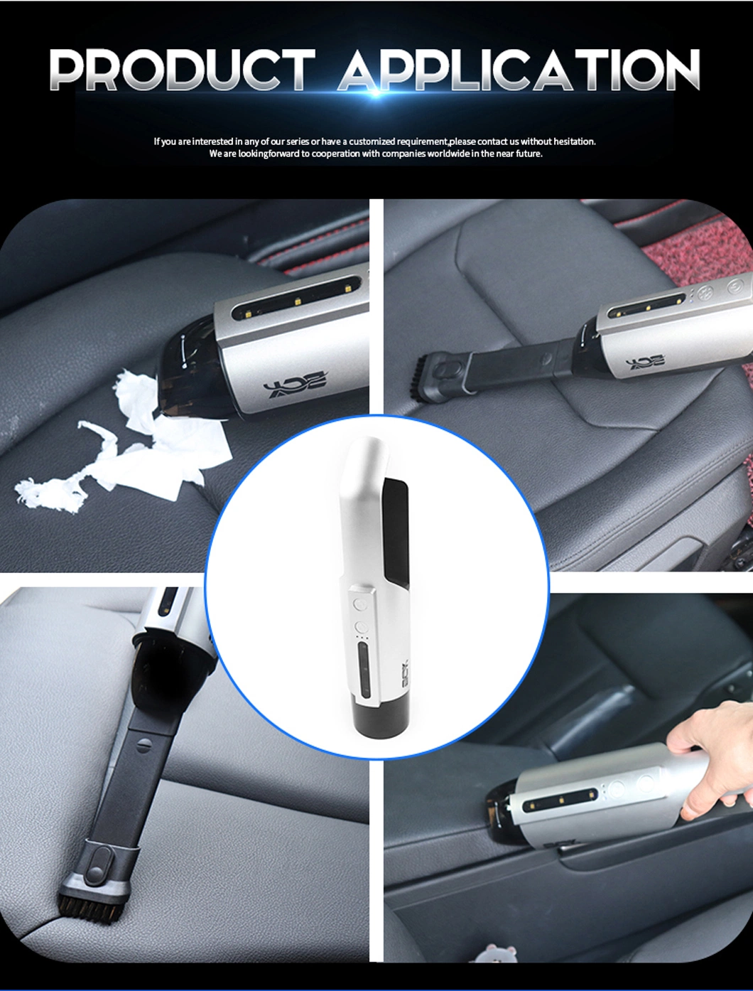 Wireless Handheld Rechargeable Cordless Mini Car Wash Vacuum Cleaner with Light