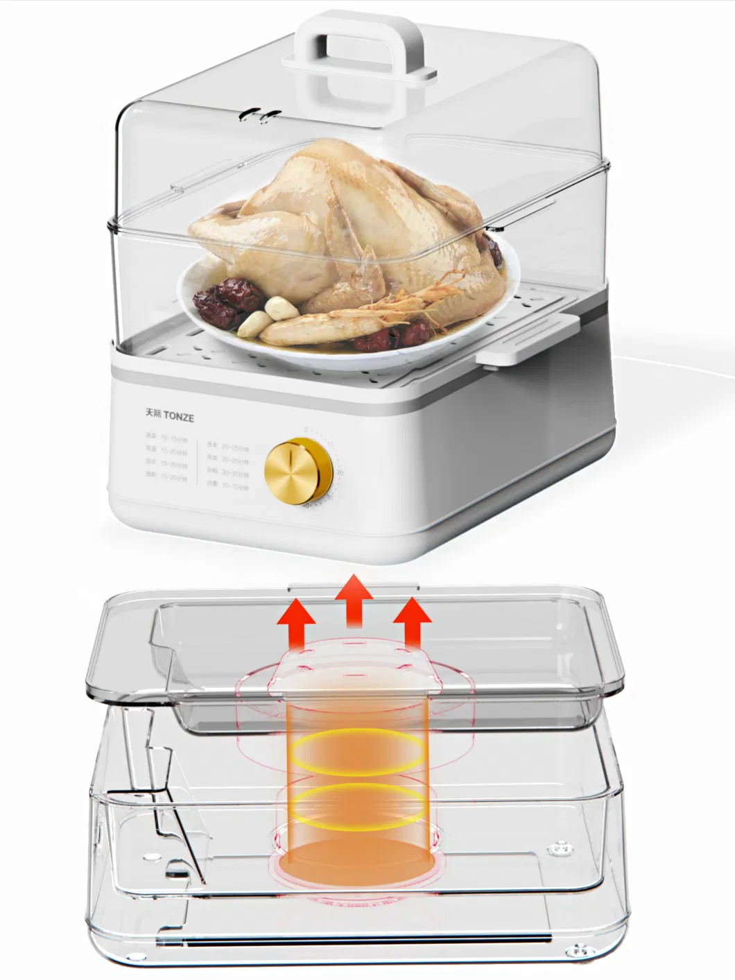 Electric Steam Cooker Transparent Cover 3 Layer Square Electric Food Steamer