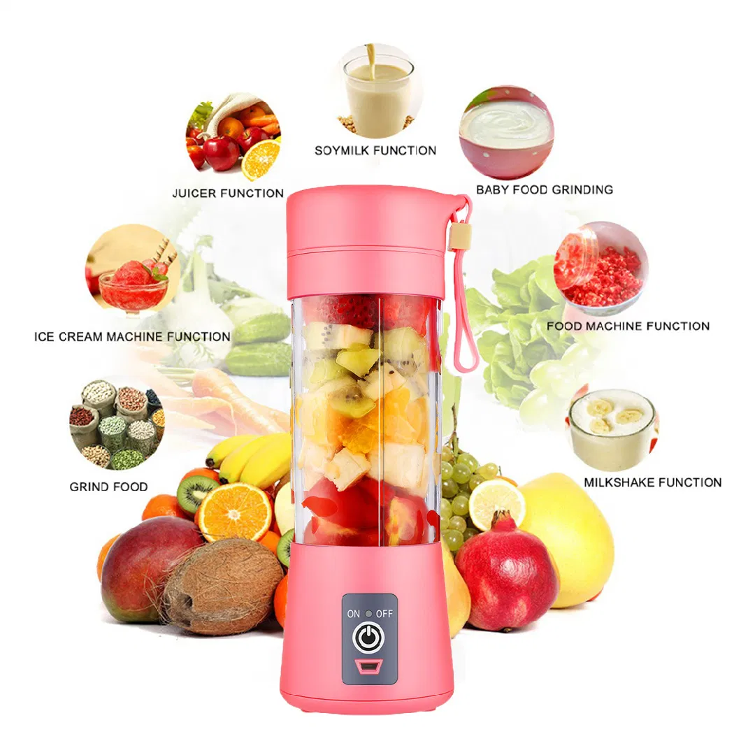 380 Ml Mini Electric Rechargeable Portable Orange Household Kitchen Home Travel Appliance Kitchenware Mixer Juicer Blender with 6 Blades