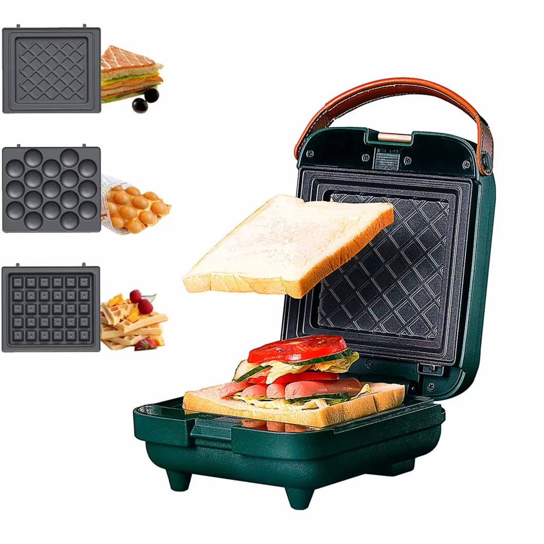 Portable Cooking Non-Stick Coated Detachable Bakeware Plates 3-in-1 Sandwich Waffle Maker