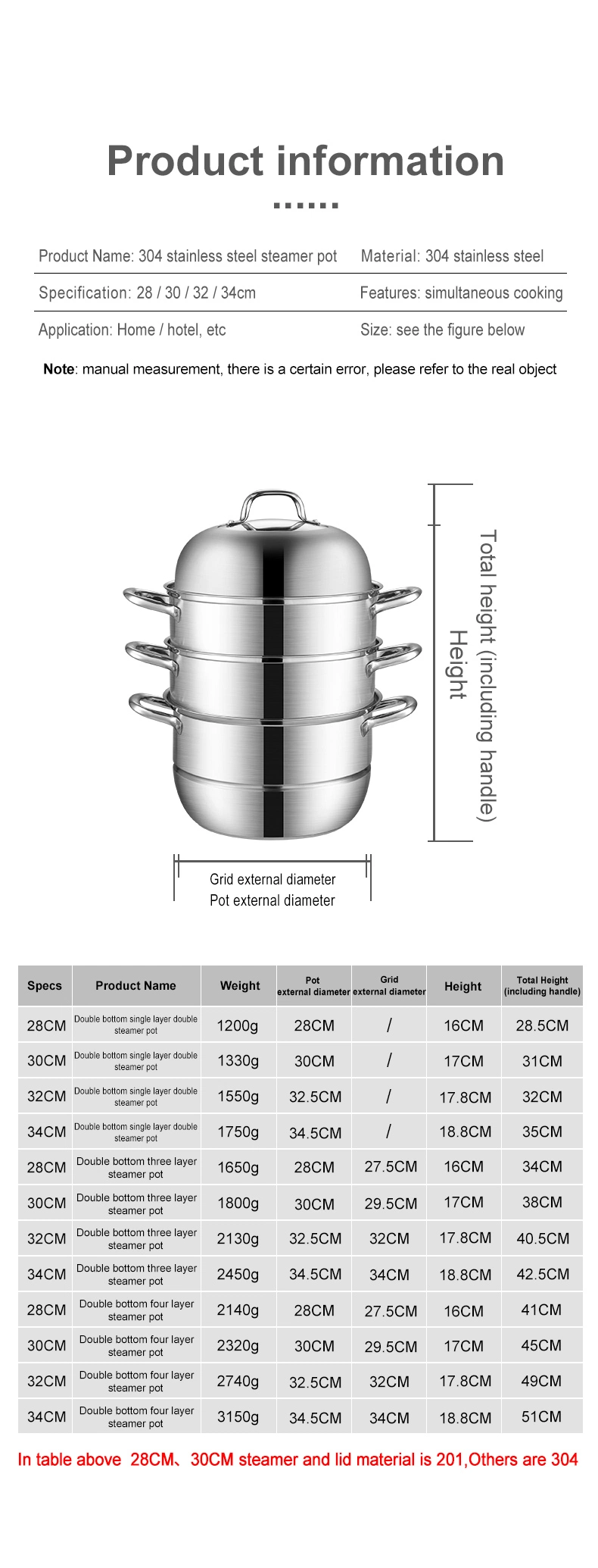 Multilayer Stainless Steel Steamer Multilayer Cookware Pot with Handle