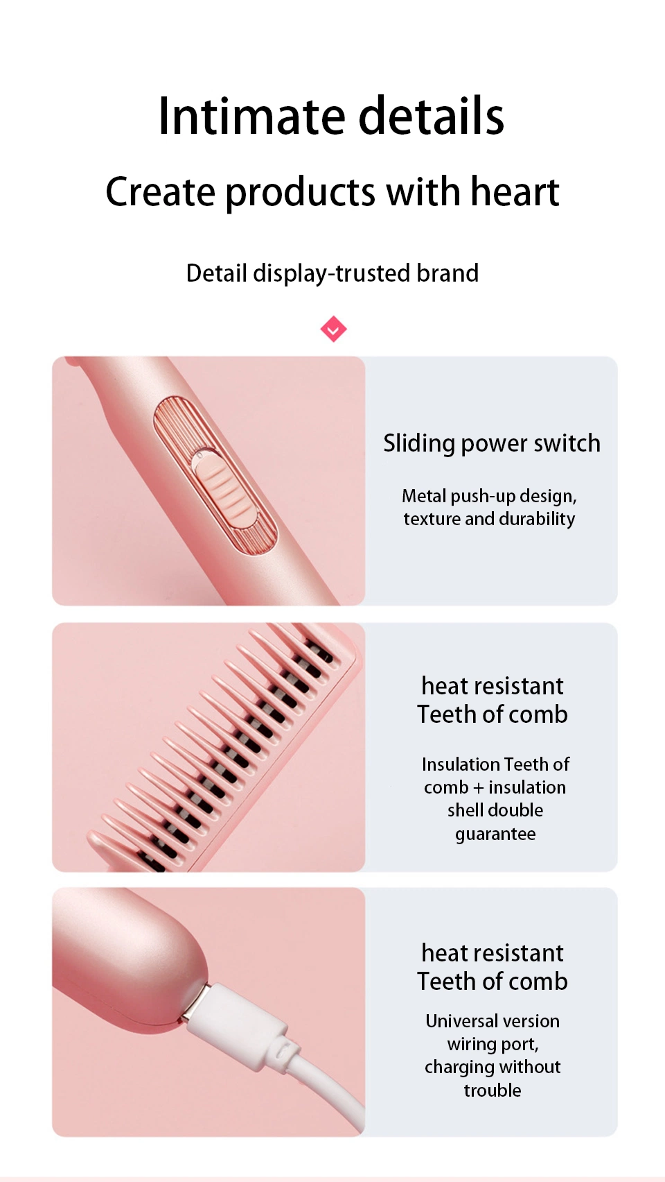 Portable Straight Hair Comb USB Anion Hair Straightening Brush