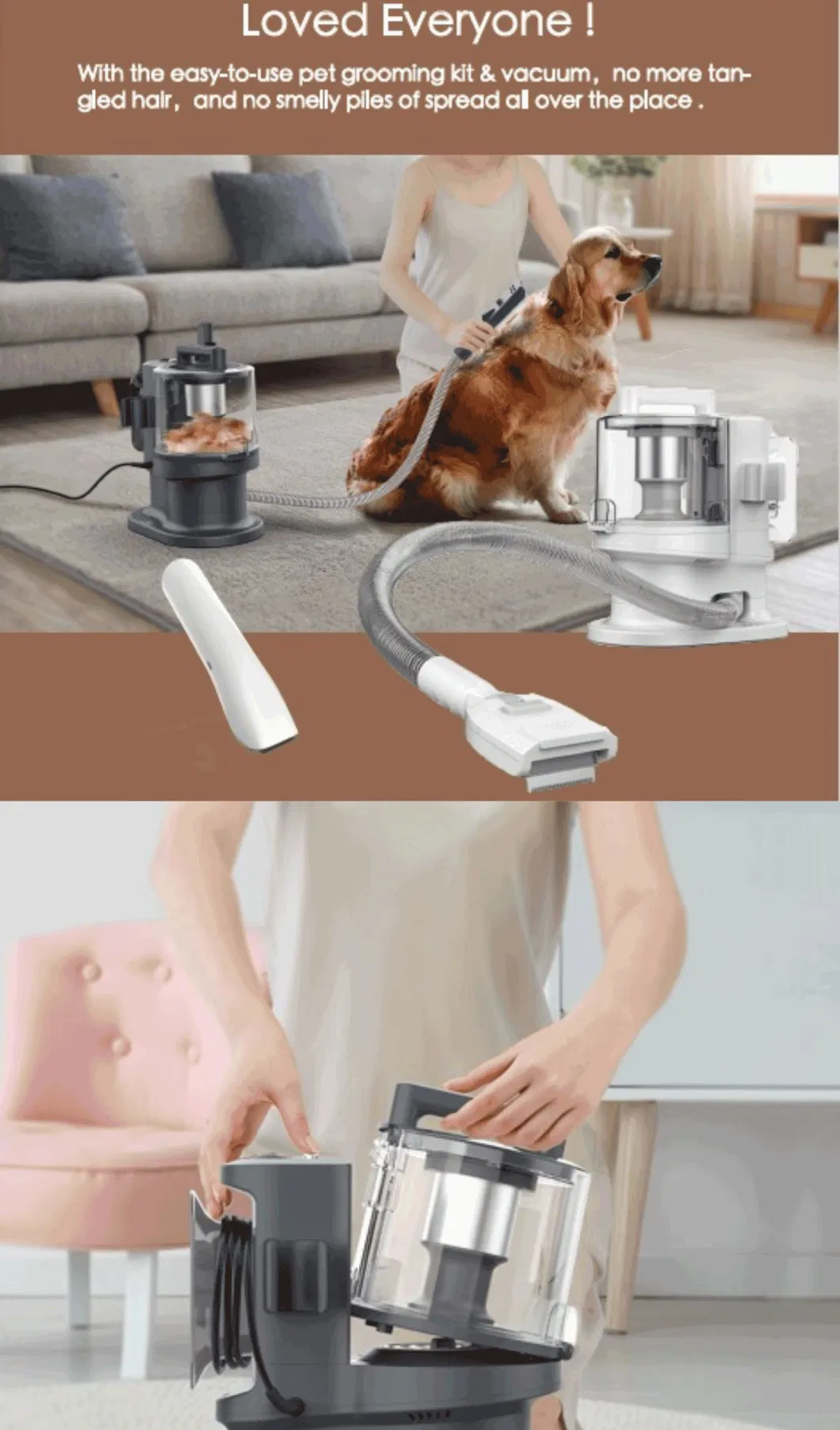 Vacuum 5-in-1 Dog Grooming Kit with Innovative Vacuum Cleaner for Pet Brush Trimming Crevice Tool for All Pet Hair