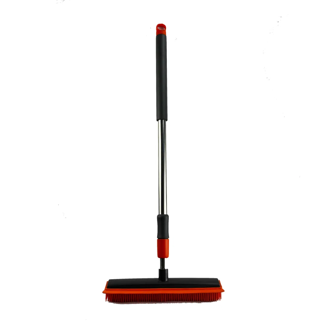 Heavy Duty Rubber Broom Carpet Rake Pet Hair Remover with Squeegee for Carpet Hardwood Floor Sweeper