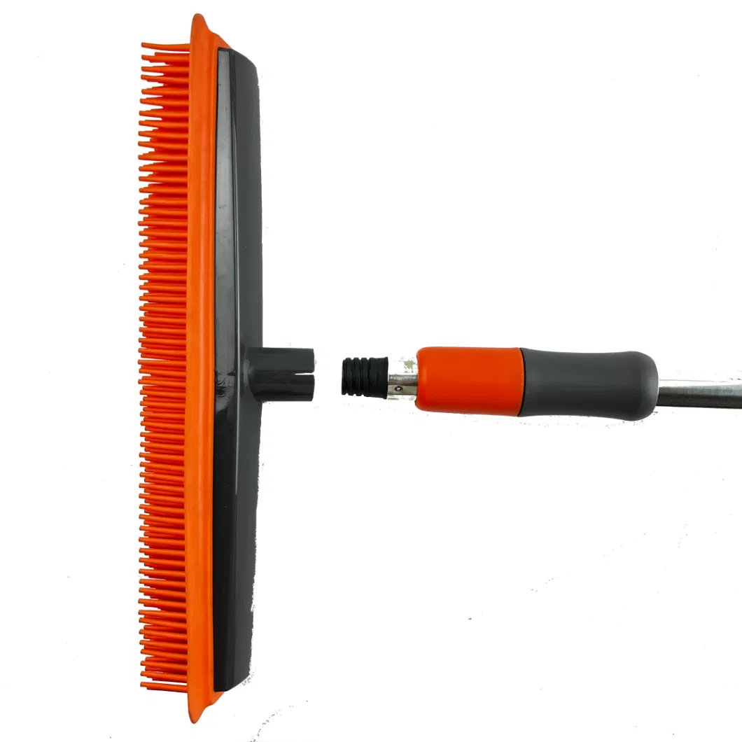 Heavy Duty Rubber Broom Carpet Rake Pet Hair Remover with Squeegee for Carpet Hardwood Floor Sweeper