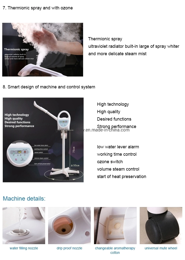 Professional Beauty Machine Facial Steamer with Flexible Rotation Angle Thermionic Spray Ozone