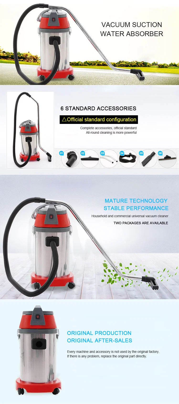 Kd501 Red Economical Professional Dry Wet Vacuum Cleaner with Silence Design