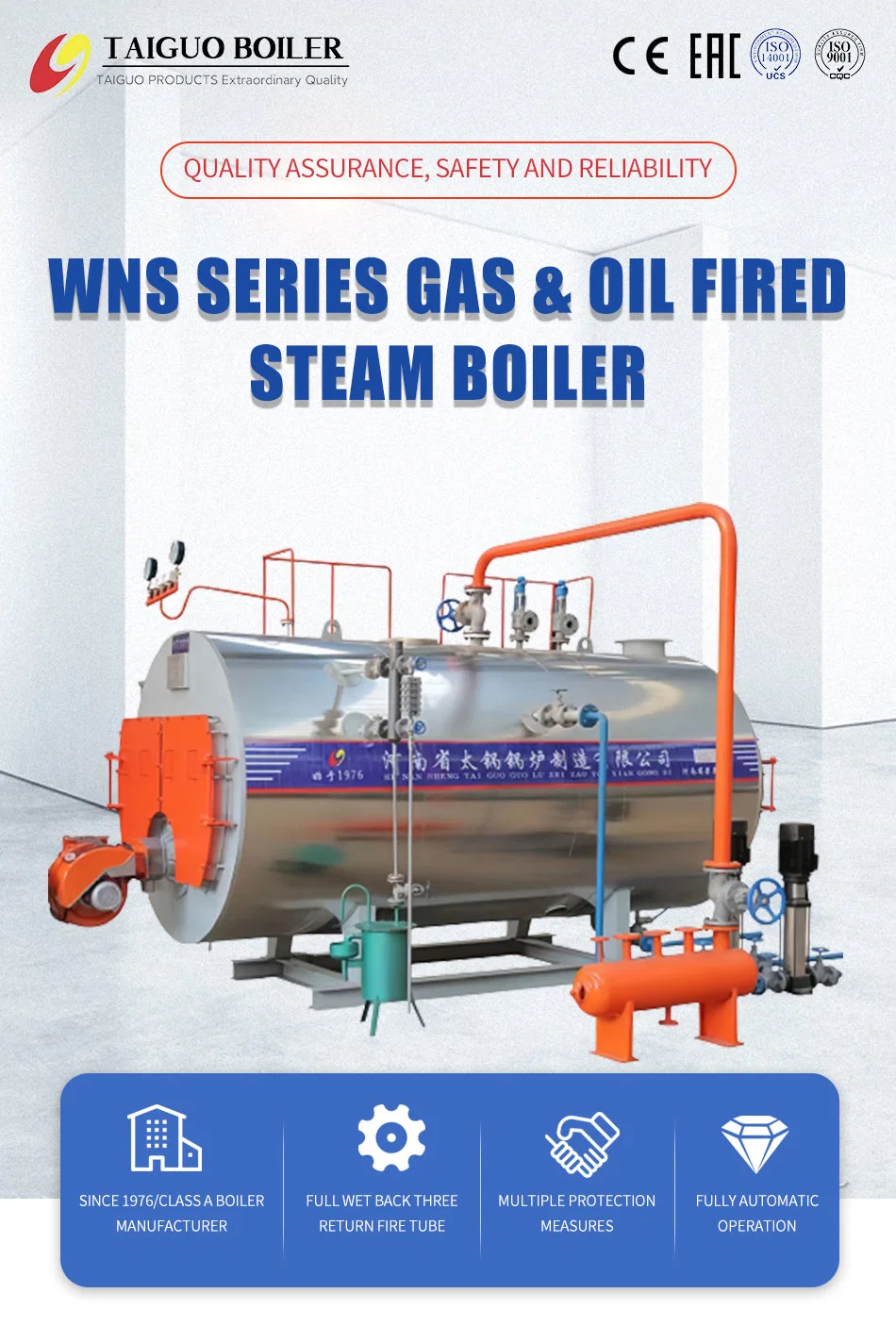 Horizontal Industrial Wns Series 1 2 3 4 6 8 10 15 20 Ton Boiler Oil Gas Fired LNG Steam Boiler Price