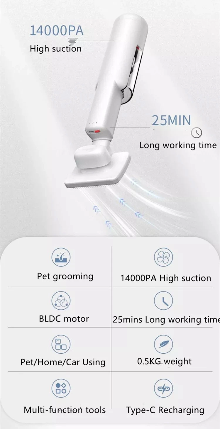 Handheld Portable BLDC Motor 14000PA Suction High Power Dog Cat Pets Hair Grooming Vacuum Cleaner Cordless