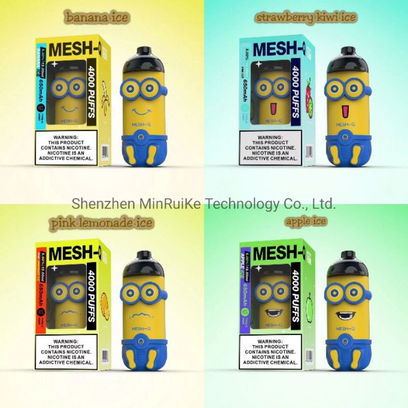 Meshking Mesh-Q 4000 Puffs Minions Disposable Vape E Cigarettes Rechargeable Battery Mod Cartoon Design Vapes Pen 12ml Pre-Filled Mesh Coil Pods Vaporizers 650m