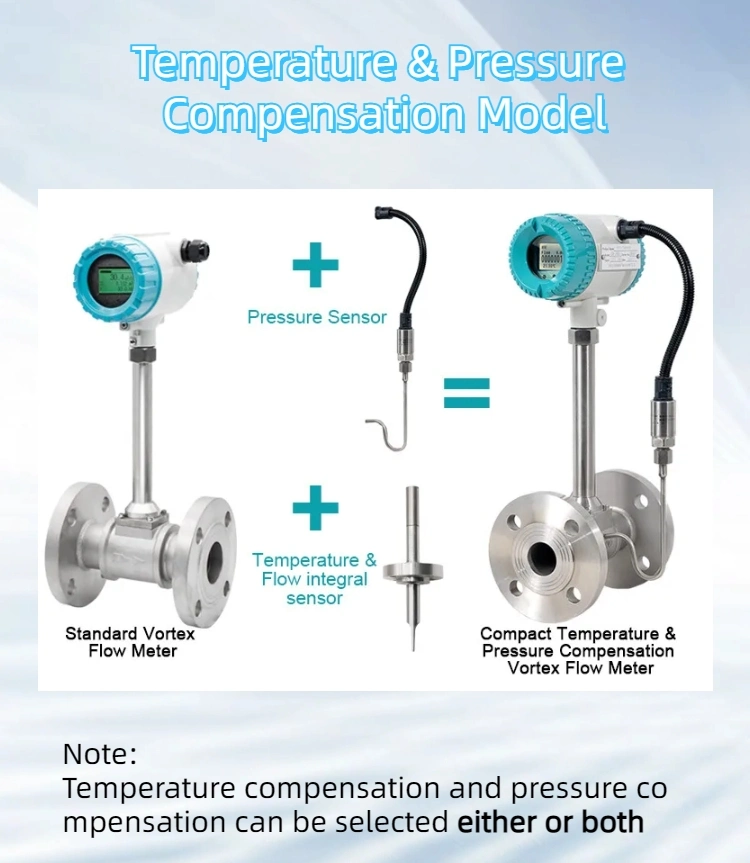 RS485 Modbus Gas Mass Vortex Flowmeter with T&P Compensation for Hot Steam Measuring Air Vortex Flow Meter