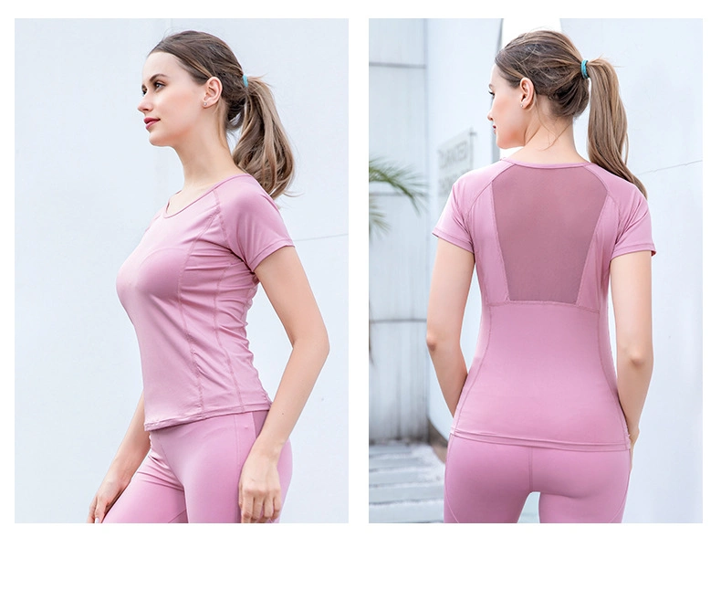 2022 New Hot -Selling Summer T-Shirt Lean Stretch Quick Dry Short Sleeve Round Neck Yoga Running Mesh Fitness Clothes for Women